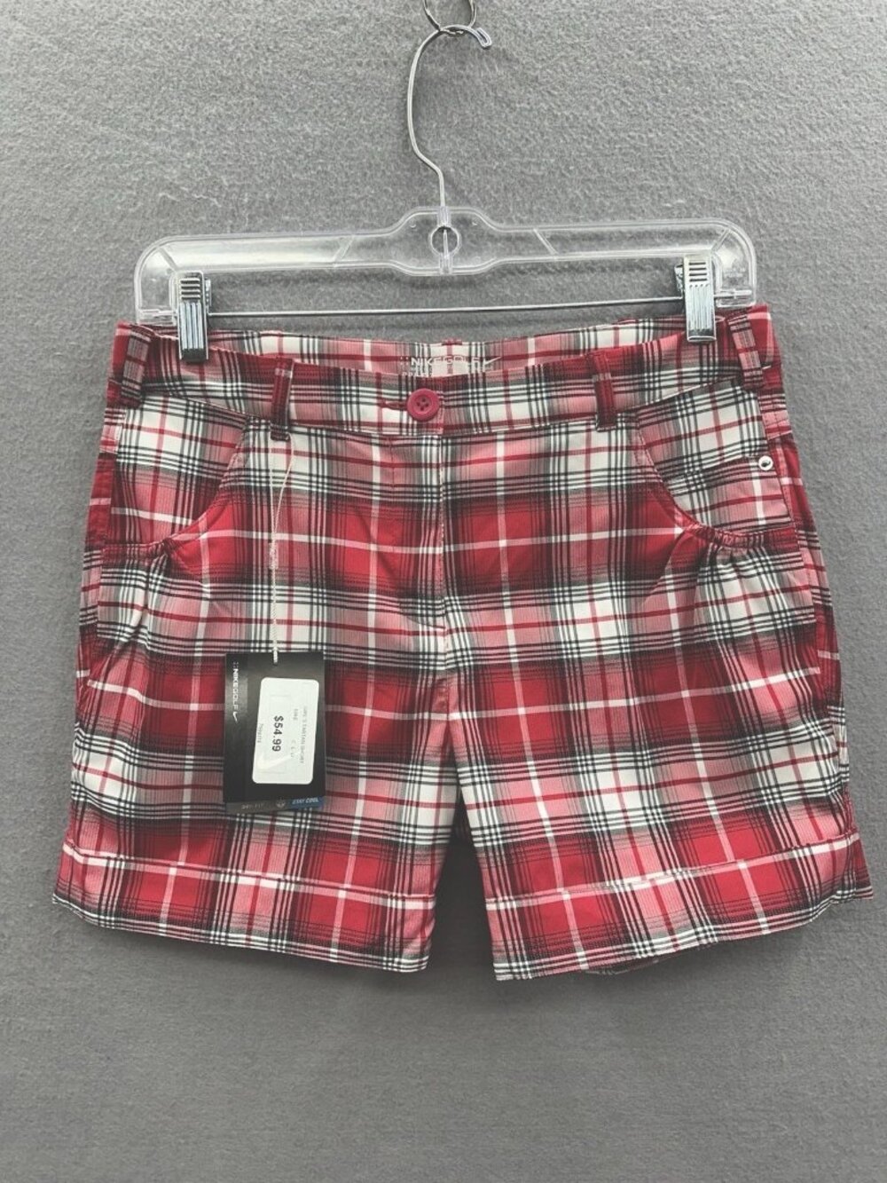 Nike Girls L Shorts Red White Tartan Plaid Golf Dri-Fit Adjustable Waist Tech